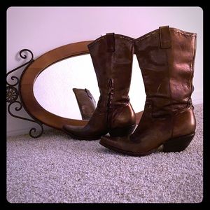 Genuine Leather shiny Bronze cowboy boots